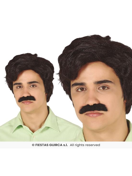 Peruca estilo traficante com bigode – inspirada nos anos 80