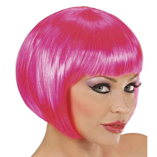 Peruca curta rosa adulta com franja Peruca curta rosa adulta com franja