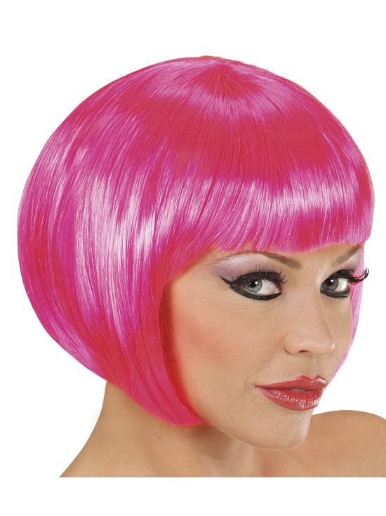 Peruca curta rosa adulta com franja