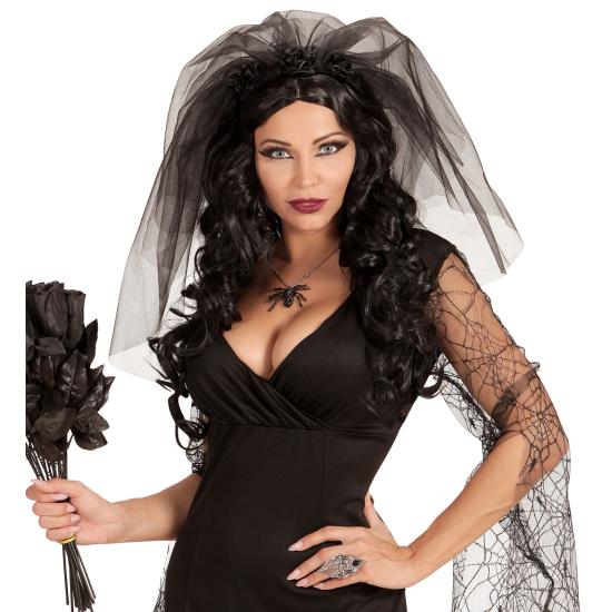 Faixa de cabeça com véu de viúva negra – acessório de cabeça com rosas negras para Halloween e Carnaval Faixa de cabeça com véu de viúva negra – acessório de cabeça com rosas negras para Halloween e Carnaval