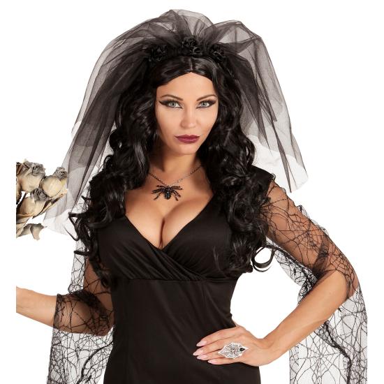 Faixa de cabeça com véu de viúva negra – acessório de cabeça com rosas negras para Halloween e Carnaval Faixa de cabeça com véu de viúva negra – acessório de cabeça com rosas negras para Halloween e Carnaval