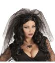 Faixa de cabeça com véu de viúva negra – acessório de cabeça com rosas negras para Halloween e Carnaval