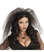 Faixa de cabeça com véu de viúva negra – acessório de cabeça com rosas negras para Halloween e Carnaval