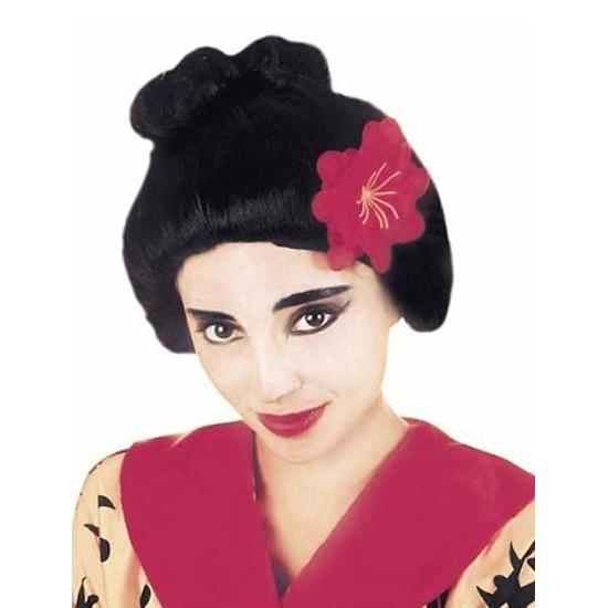 Peruca Gueixa com Flor Vermelha Peruca Gueixa com Flor Vermelha