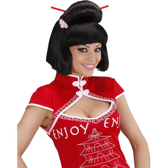 Peluca de Japonesa Moño con Flor