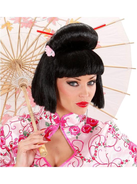 Peluca de Japonesa Moño con Flor