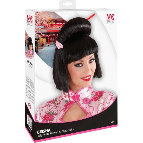 Peluca de Japonesa Moño con Flor