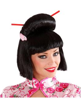 Peluca de Japonesa Moño con Flor