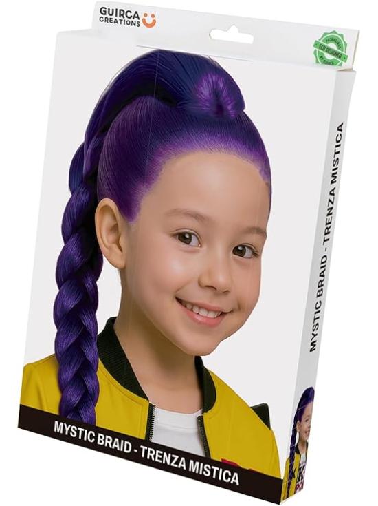 💜 Peruca K-Pop Warrior Rumi para Crianças com Trança Mística