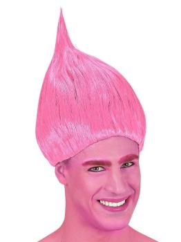 Peruca de troll rosa.