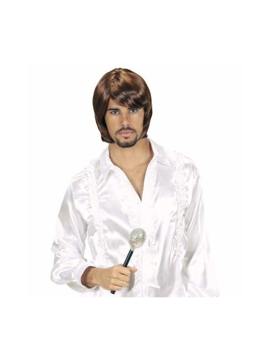 Peruca marrom fantasia de Pop Star dos anos 70.