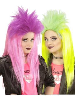 Peruca de fantasia punk fluorescente