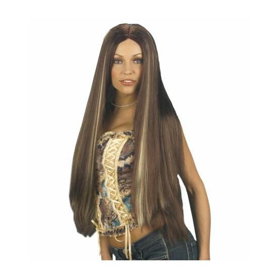 Peruca castanha extra longa com mechas. Peruca castanha extra longa com mechas.