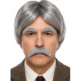 Peruca cinza com bigode e sobrancelhas para traje de época