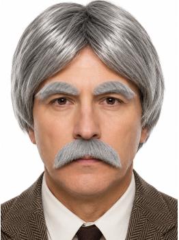 Peruca cinza com bigode e sobrancelhas para traje de época