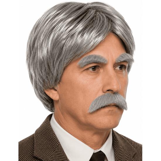 Peruca cinza com bigode e sobrancelhas para traje de época
