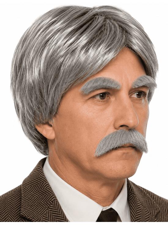 Peruca cinza com bigode e sobrancelhas para traje de época