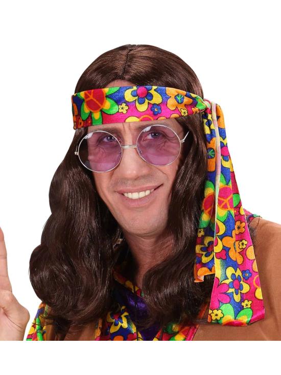 Peruca Hippie Flower Power para fantasias