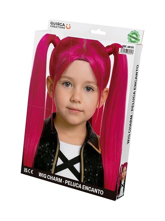Peruca K-Pop Warrior Mira Rosa com Rabos de Cavalo – Acessório de Fantasia para Carnaval e Festas