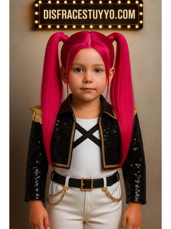 Peruca K-Pop Warrior Mira Rosa com Rabos de Cavalo – Acessório de Fantasia para Carnaval e Festas
