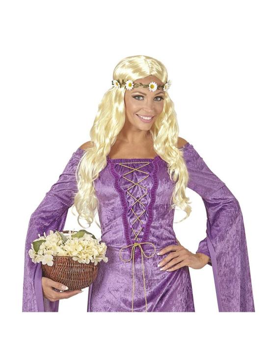 Peruca de flores loira medieval ou hippie