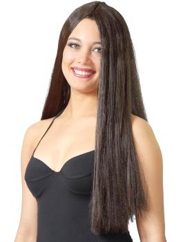 Peruca de cabelo castanho comprido