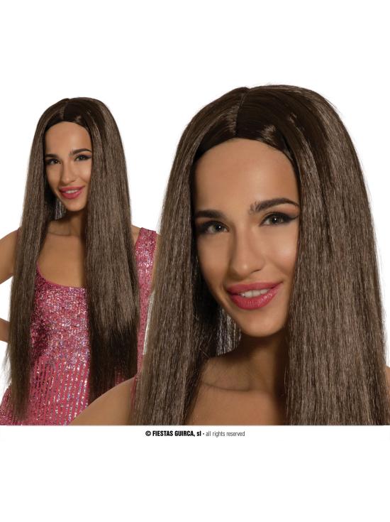 Peruca de cabelo castanho comprido