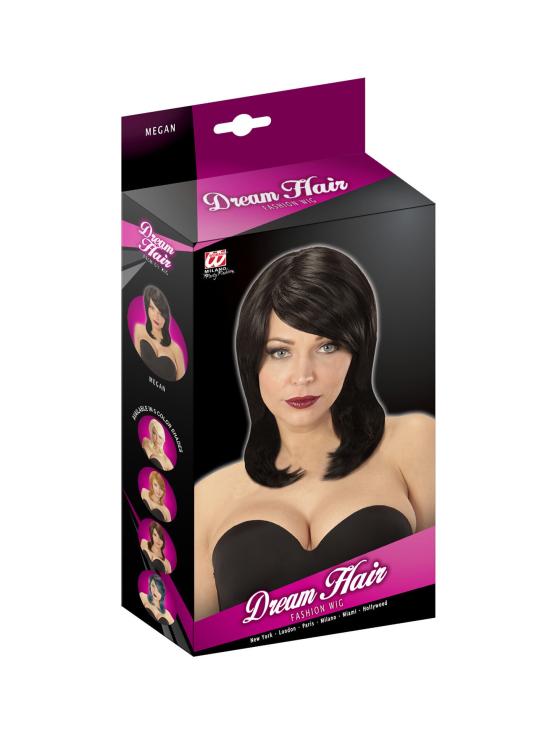 Peruca morena de comprimento médio com franja premium