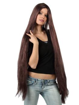 Peruca castanha extra longa.