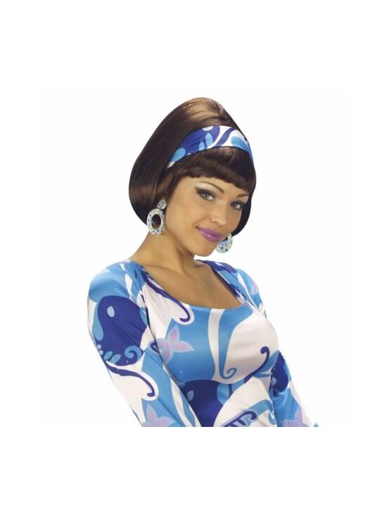 Peruca feminina marrom dos anos 70