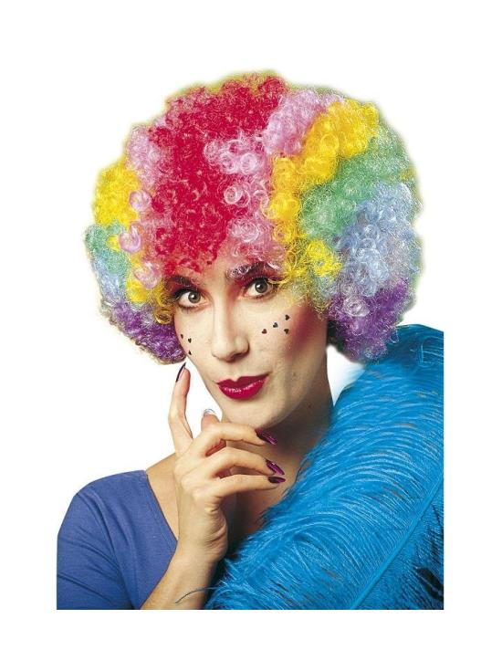 Peruca de palhaço de luxo multicolorida.