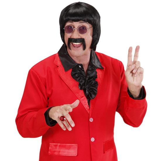 Peruca e bigode de músico preto dos anos 70