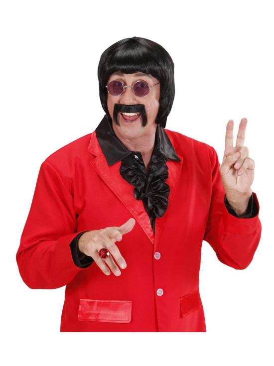 Peruca e bigode de músico preto dos anos 70