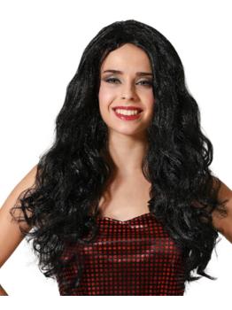 Peruca de personagem preta ondulada