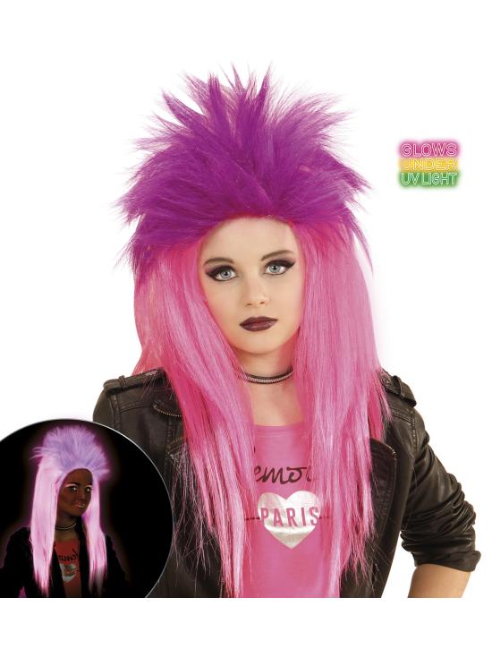 Peruca de fantasia punk fluorescente