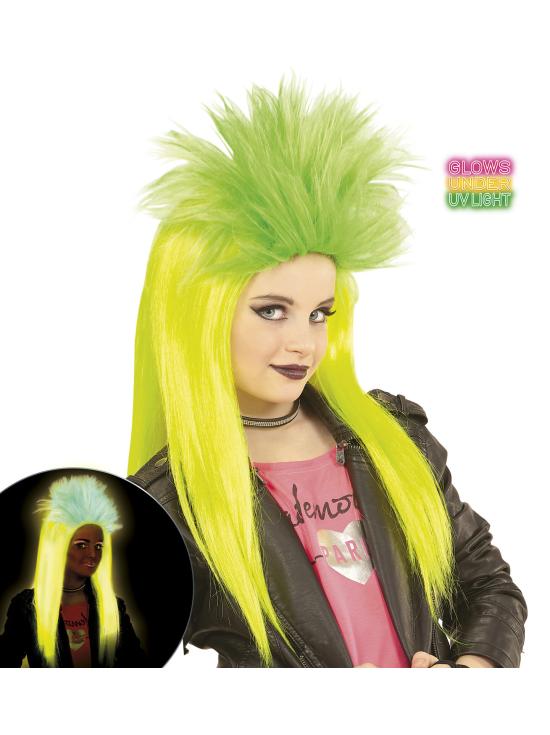 Peruca de fantasia punk fluorescente