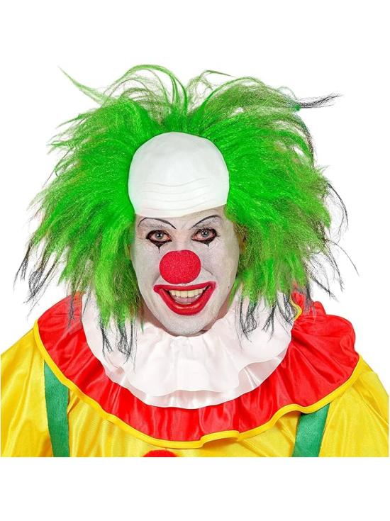 Peruca de palhaço careca com cabelo verde - Fantasia de palhaço de circo e terror
