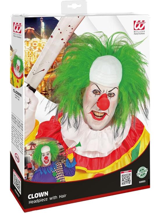 Peruca de palhaço careca com cabelo verde - Fantasia de palhaço de circo e terror