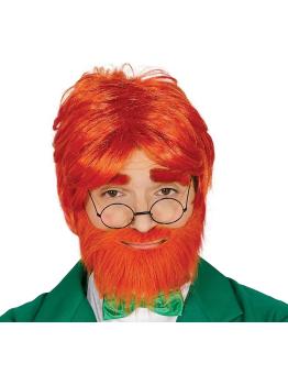 Peruca vermelha com barba quadrada, cor vermelha, duende