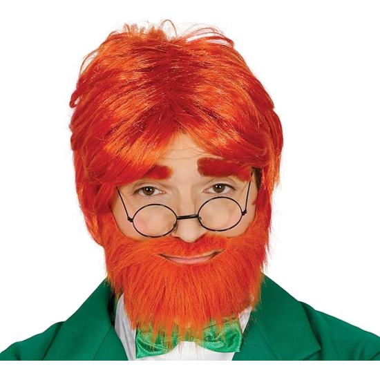 Peruca vermelha com barba em caixa, Cor vermelha, Duende