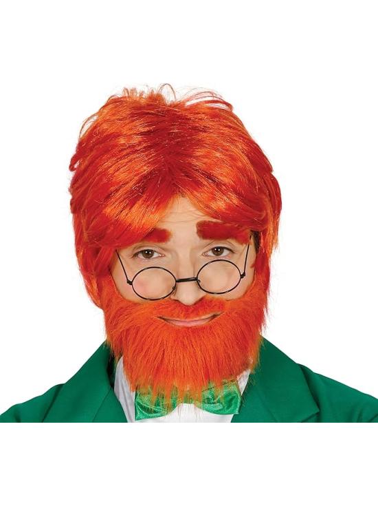 Peruca vermelha com barba quadrada, cor vermelha, duende