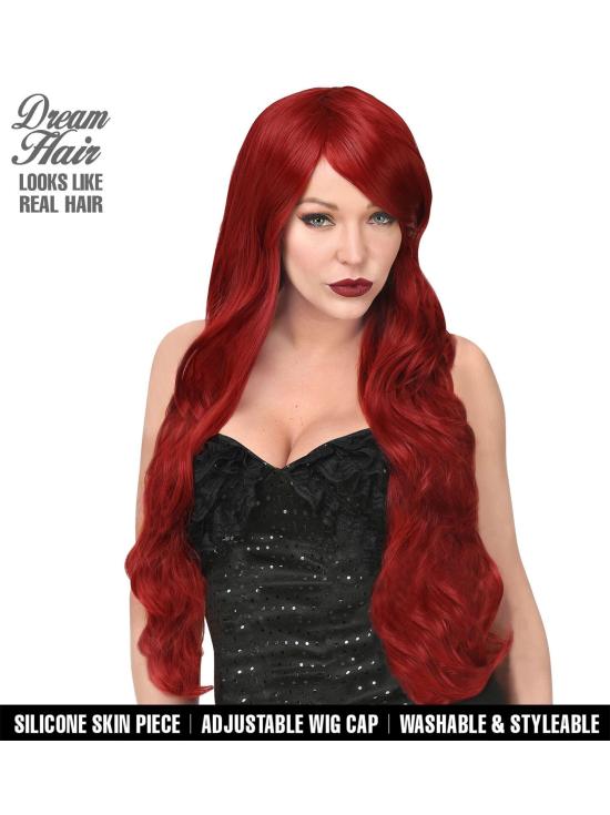 Peruca cosplay em espiral ruiva longa