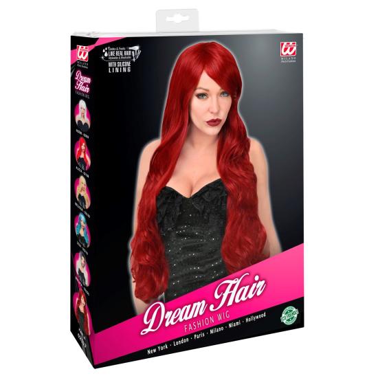 Peruca cosplay em espiral ruiva longa