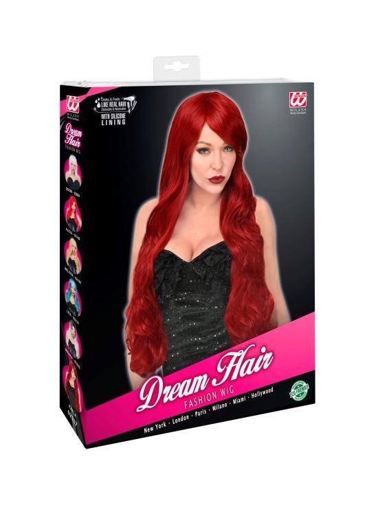 Peruca cosplay em espiral ruiva longa