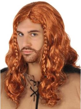 Peruca viking ruiva com tranças