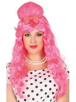 Peluca Pin Up Rosa años 50 con Moño