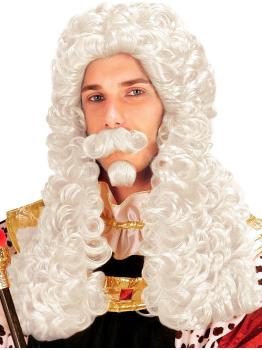 Peruca Época Branca com Bigode e Cavanhaque.