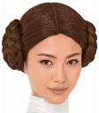 Peruca castanha da Princesa Leia com coques trançados