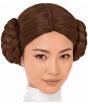 Peruca castanha da Princesa Leia com coques trançados