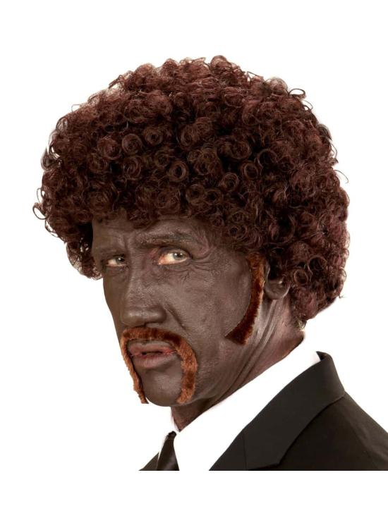 Peruca estilo Pulp Fiction com bigode afro e costeletas...
